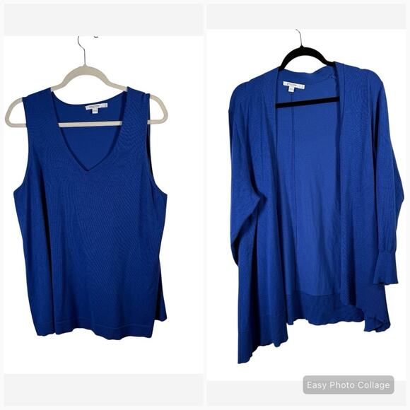 Chicos Spun Rayon Hanky Hem Cardigan Sweater Tank Top Set Blue Womens 3 US XL - Picture 1 of 11